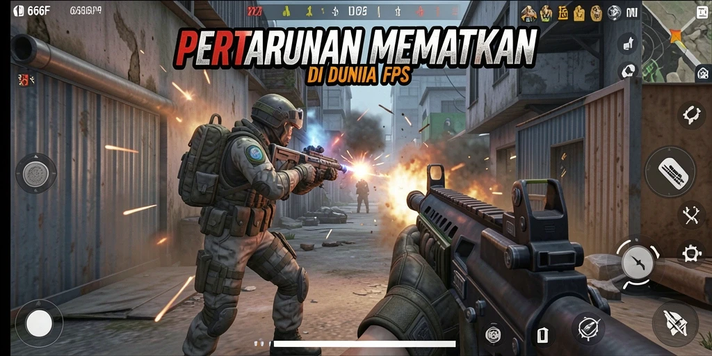 Screenshot 666F menunjukkan aksi intens dalam permainan FPS.