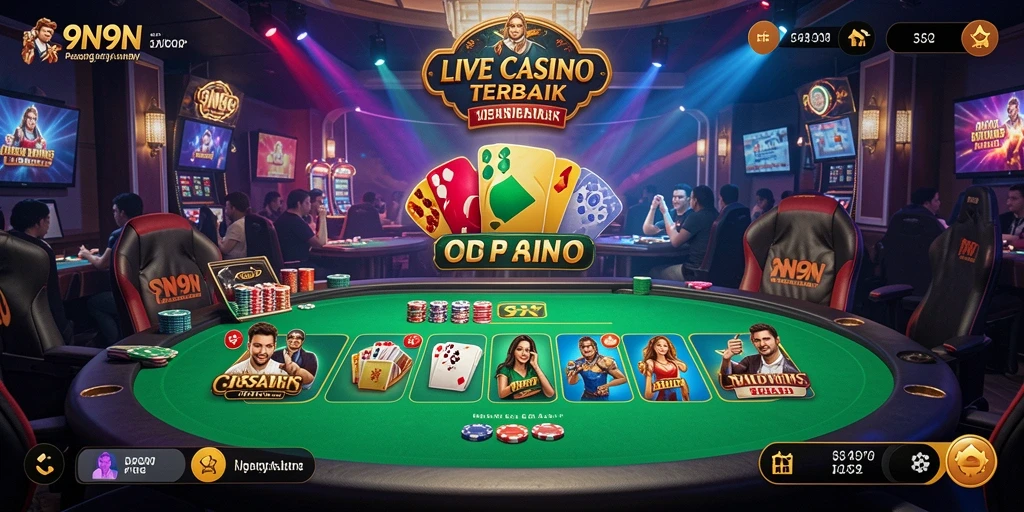 Tampilan interaktif gameplay Live Casino di 9N9N dengan dealer langsung.