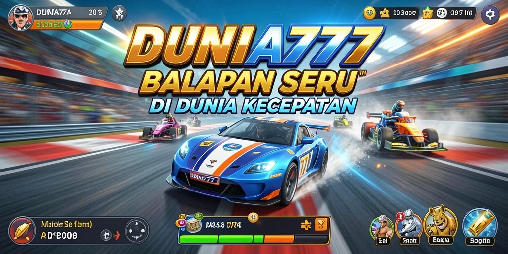 Tampilan gameplay balapan seru dalam DUNIA777 dengan banyak kendaraan.