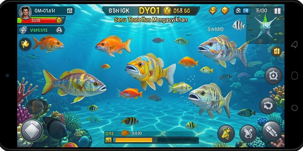 Gameplay DYO1 menampilkan aksi menembak ikan yang seru dan menyenangkan.