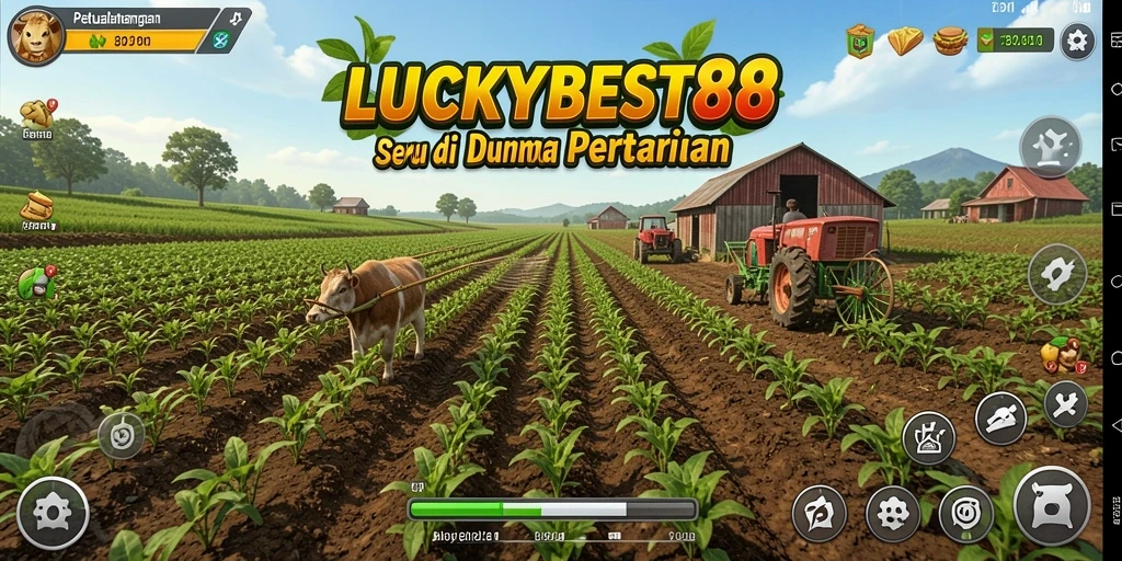 Tampilan gameplay menarik dari LUCKYBEST88 dengan lahan pertanian yang luas.