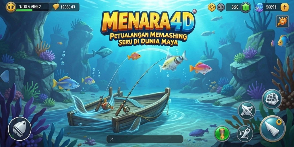 Tampilan gameplay MENARA4D dengan aksi memancing yang seru dan interaktif.