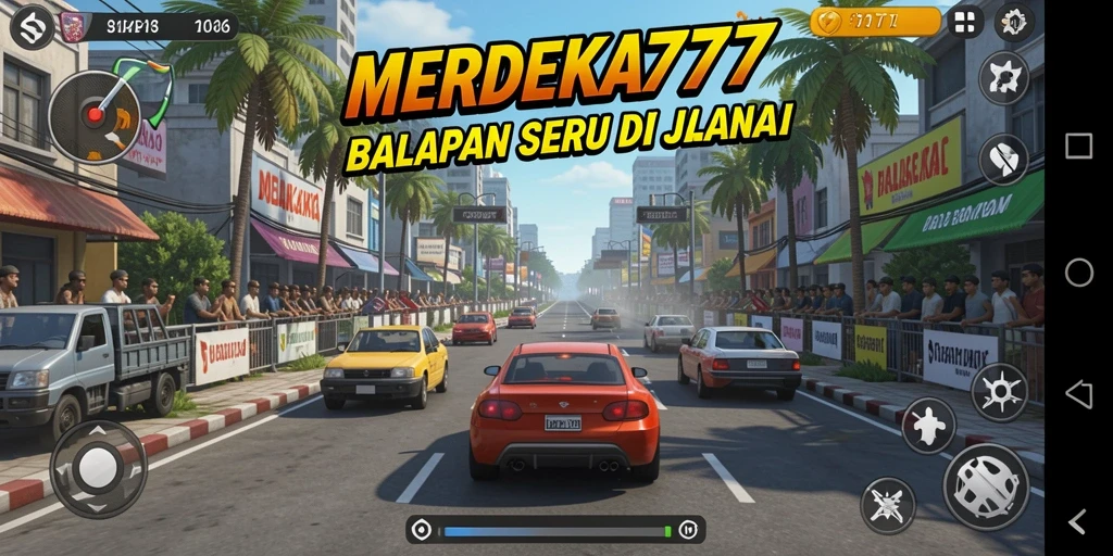 Screenshot gameplay MERDEKA777 yang penuh aksi balapan.
