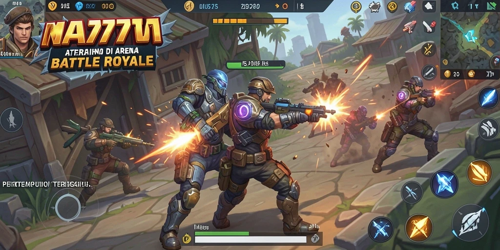 Tangkapan layar utama NA777 menampilkan aksi intens dalam permainan Battle Royale.