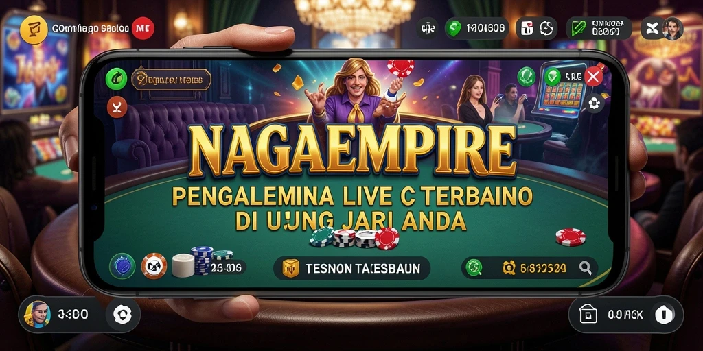 Screenshot NAGAEMPIRE menampilkan dealer langsung dan meja permainan yang menarik.
