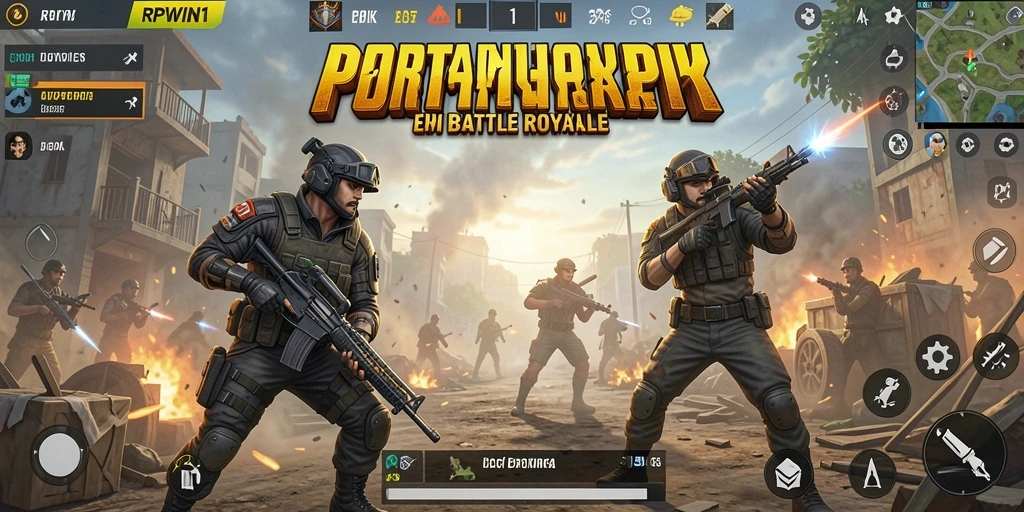 Tangkapan layar gameplay RPWIN1 yang intens dalam pertempuran Battle Royale.