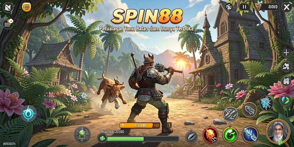 Tampilan gameplay SPIN88 yang menggambarkan dunia terbuka yang luas.