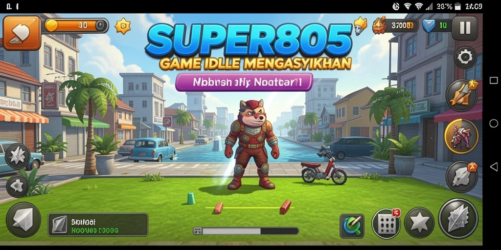Screenshot gameplay SUPER805 menunjukkan karakter dan item yang menarik.